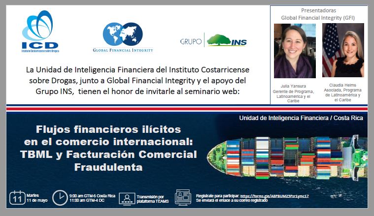 Afiche de Invitación a Seminario Web: Flujos financieros ilícitos en el comercio internacional: TBML y Facturación Comercial Fraudulenta