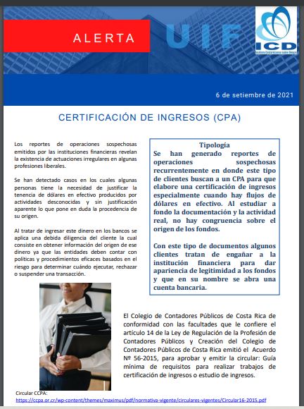 Información de Alerta: Certificación de Ingresos (CPA)