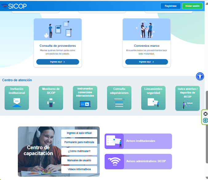 Página principal Sicop