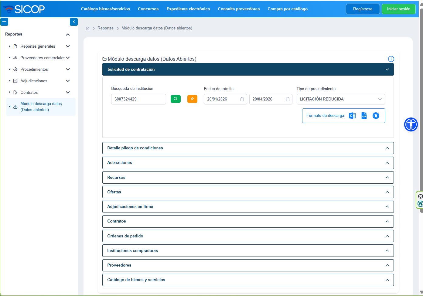 Módulo descarga de Solicitud de contratacion