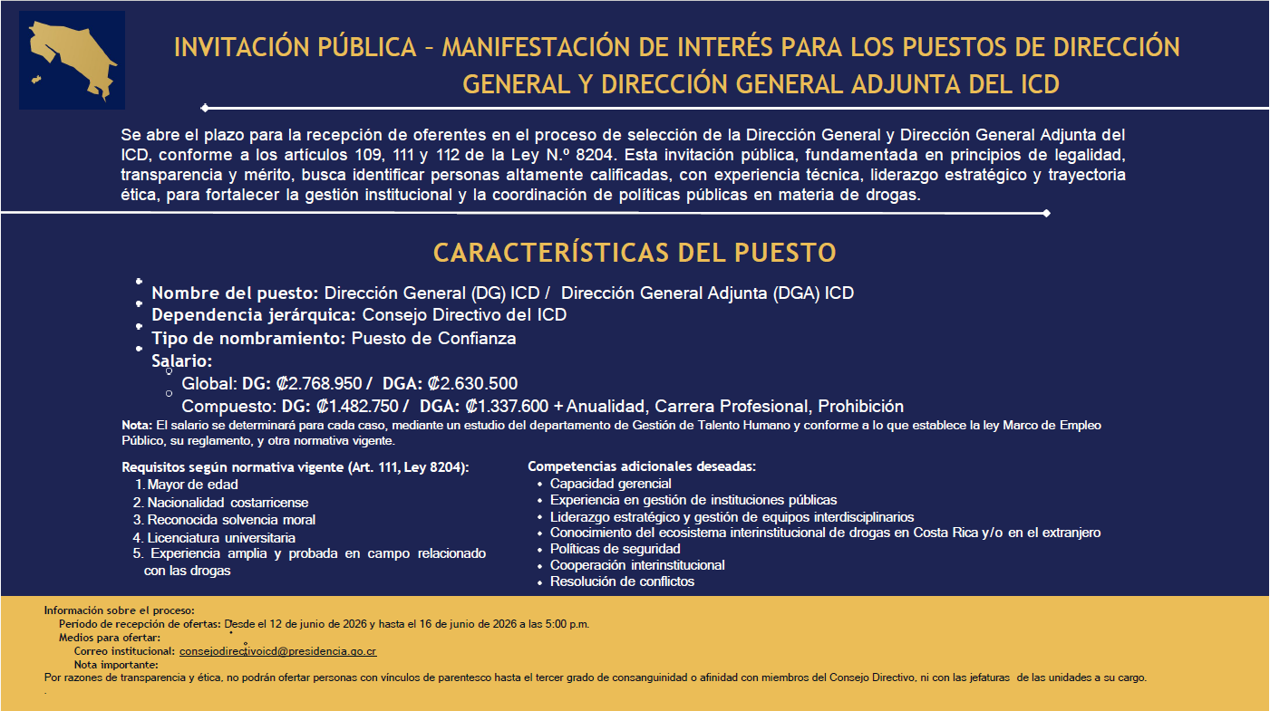 INVITACIÓN PÚBLICA – MANIFESTACIÓN DE INTERÉS PARA LOS PUESTOS DE DIRECCIÓN GENERAL Y DIRECCIÓN GENERAL ADJUNTA DEL ICD