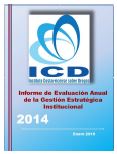Portada Informe de Evaluación Anual de la Gestión Estratégica Institucional, ICD 2014