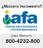 ¿Necesita tratamiento? Llame a la línea gratuita del IAFA: 800-42-32-800